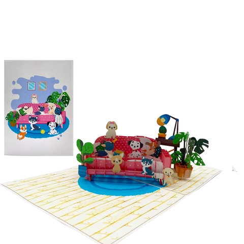 Dogs On Sofa Pop Up Card