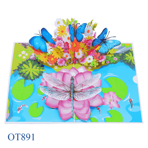 Dragonfly Lotus Pond Pop Up Card