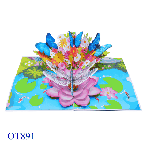 Dragonfly Lotus Pond Pop Up Card
