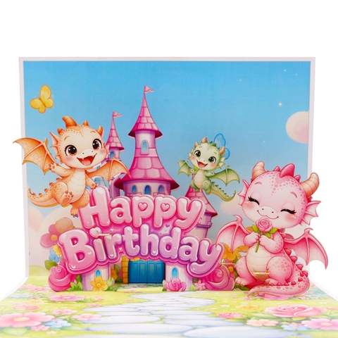 3D Pop Up Dragon Birthday Card – Magical Fantasy Castle