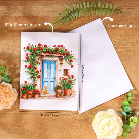 Charming Rose Cottage Pop-Up Card – A Blooming Garden Full of Warmth and Elegance