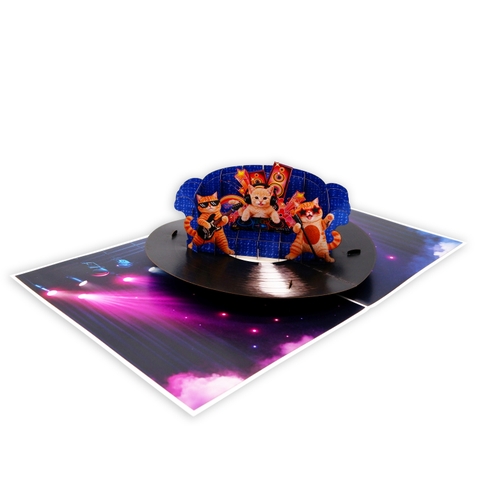 3D Pop Up Cat Music Greeting Card – Dancing Cats Concert Stage