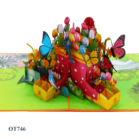 Flowers In Boots Pop Up Card