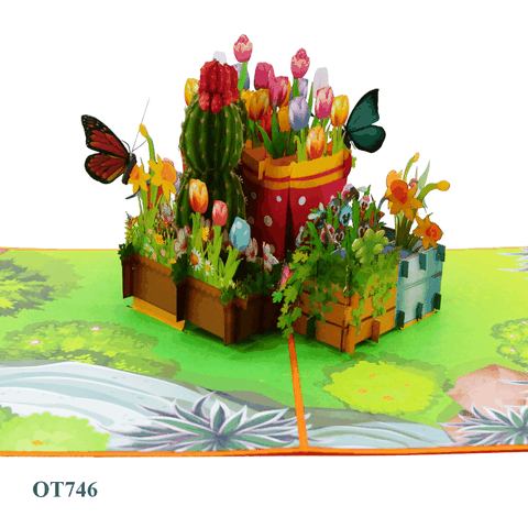 Flowers In Boots Pop Up Card