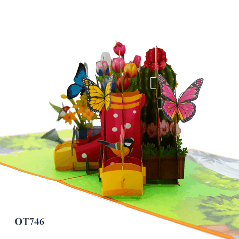 Flowers In Boots Pop Up Card