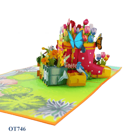 Flowers In Boots Pop Up Card