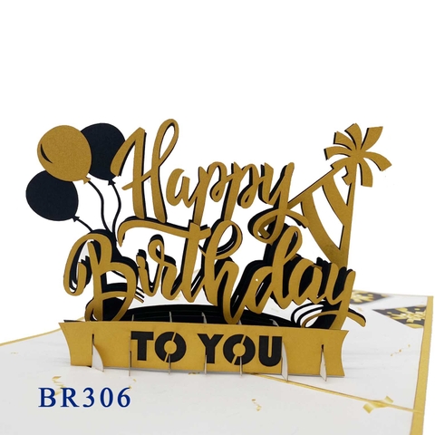 Golden Happy Birthday Text Pop Up Card