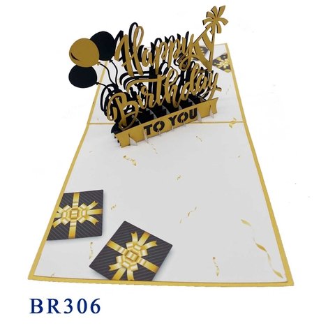 Golden Happy Birthday Text Pop Up Card