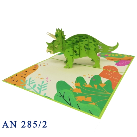 Green Triceratops Dinosaur 3D Pop Up Greeting Card