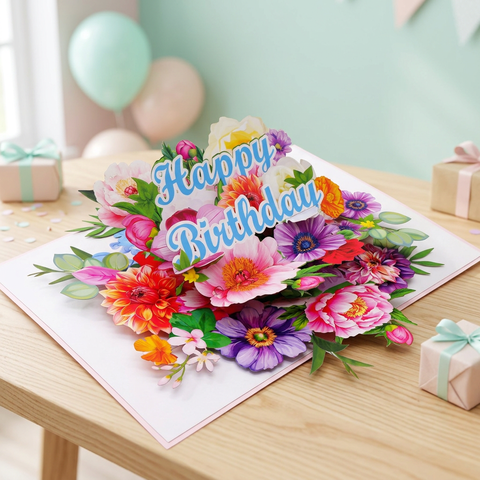 Floral Explosion Birthday – Pop-Up Card