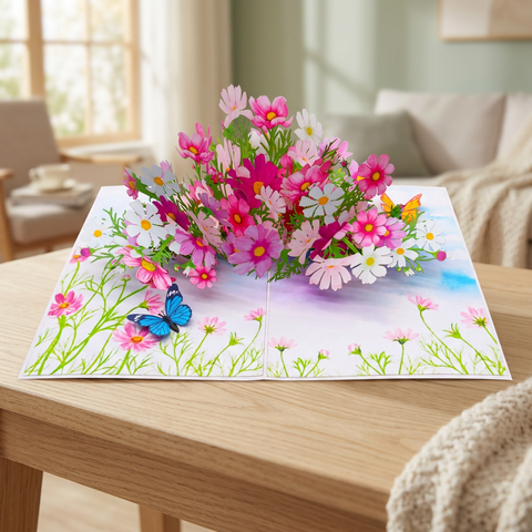 Cosmos Flowers Pop Up Card