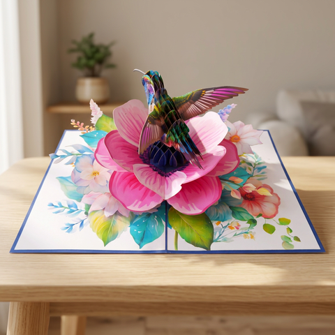 Anemone Coronaria Flower Hummingbird Pop Up Card