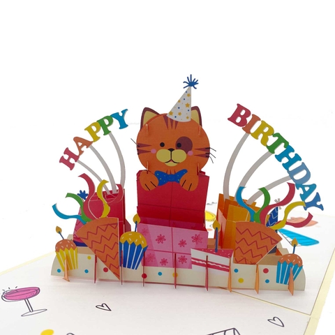 Happy Birthday Kitten Gifts Pop Up Card