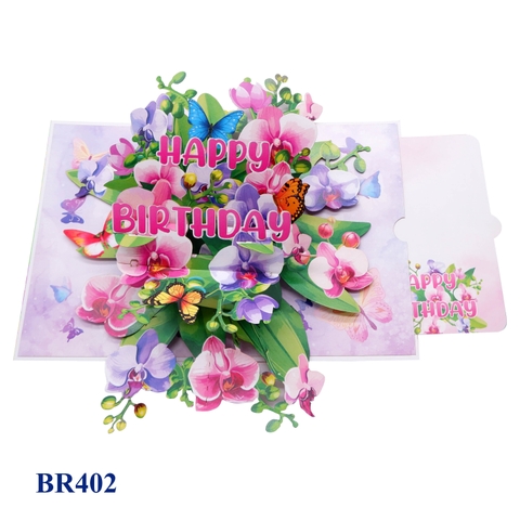 Happy Birthday Orchids Pop Up Card