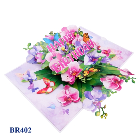 Happy Birthday Orchids Pop Up Card