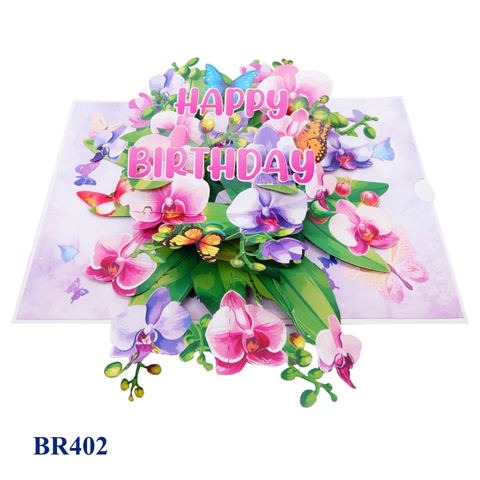 Happy Birthday Orchids Pop Up Card