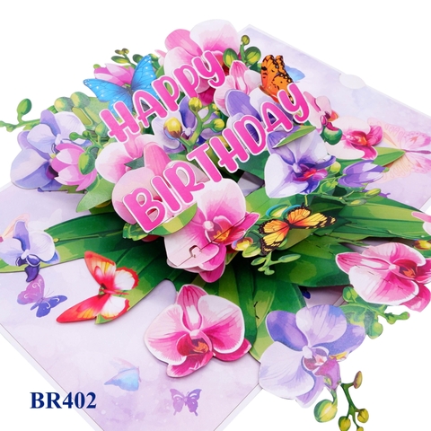 Happy Birthday Orchids Pop Up Card