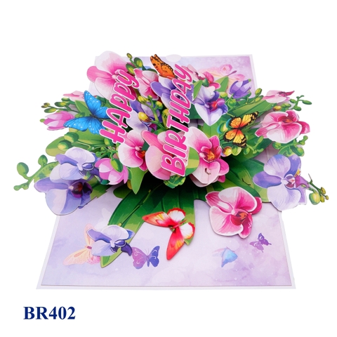 Happy Birthday Orchids Pop Up Card