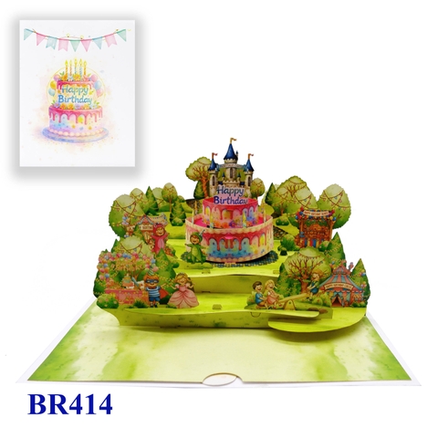 Happy Birthday Pop-Up Card – 3D Birthday Cake & Fairytale Castle