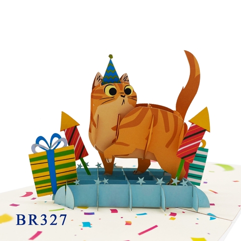 Happy Birthday Yellow Kitten Pop Up Card