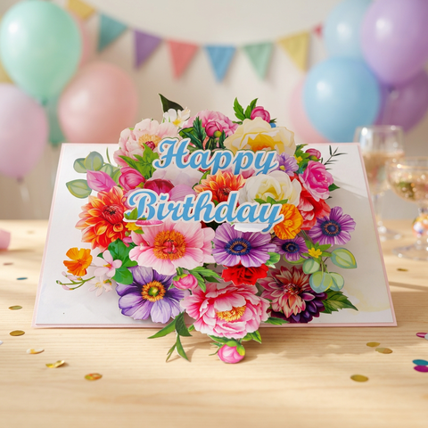 Floral Explosion Birthday – Pop-Up Card