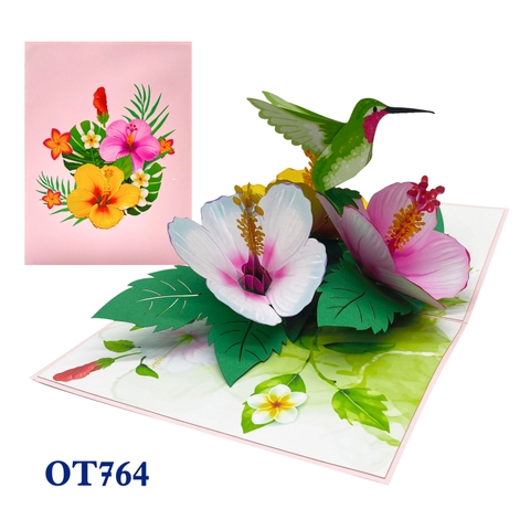 Green Hummingbird & Hibicus Pop Up Card