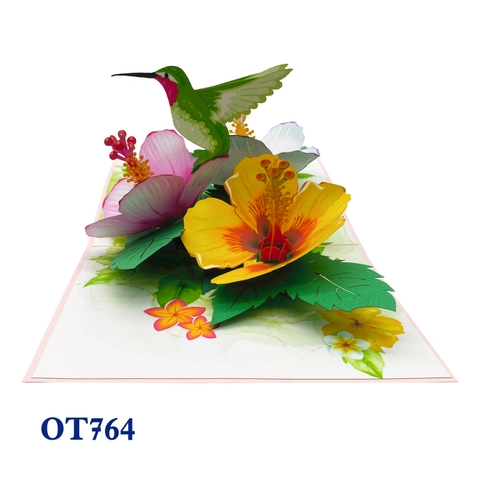Green Hummingbird & Hibicus Pop Up Card