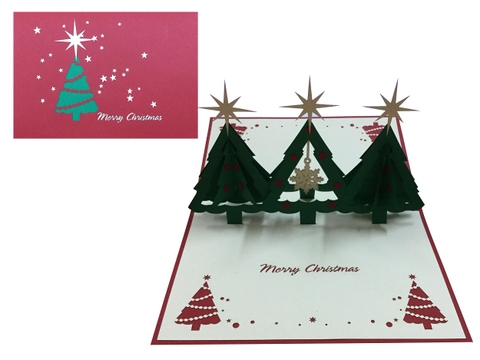 Green Noel Trees Pop Up Card