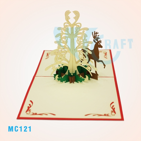 REINDEER UNDER TREE POP UP CARD
