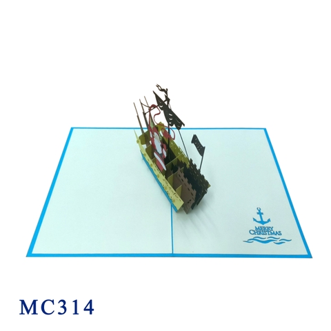 Santa On Boat Pop Up Card