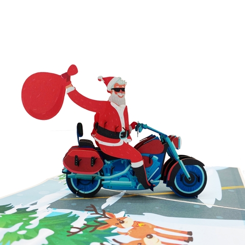Santa Clause Drives Motorbike Pop Up Card