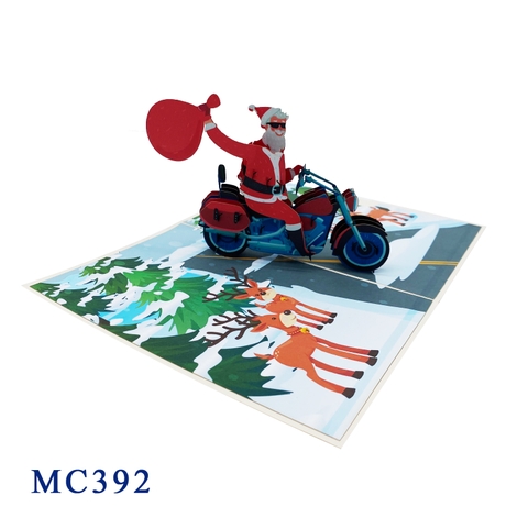 Santa Clause Drives Motorbike Pop Up Card