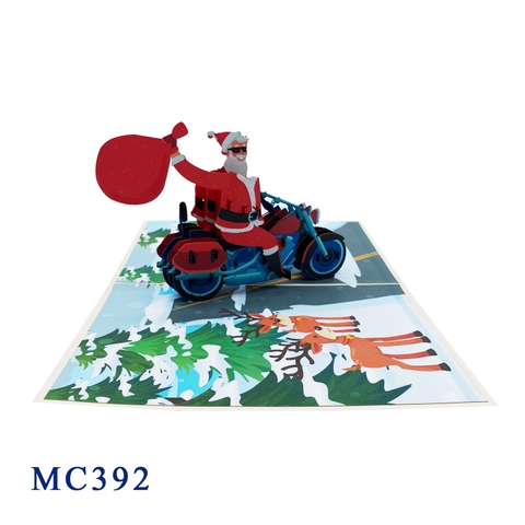 Santa Clause Drives Motorbike Pop Up Card