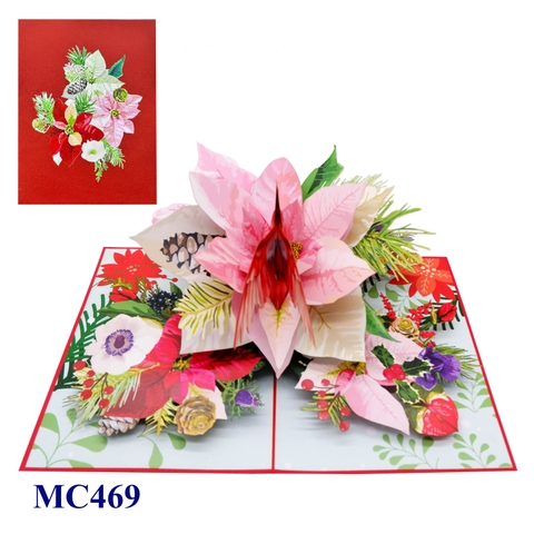 Pink Poinsettia Christmas Pop-Up Card