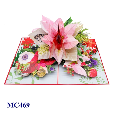 Pink Poinsettia Christmas Pop-Up Card