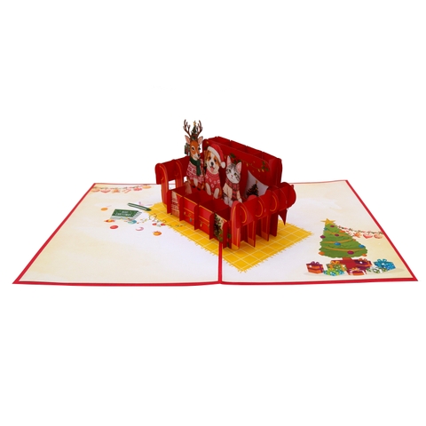 3D Pop Up Christmas Card – Cute Animals on a Festive Sofa