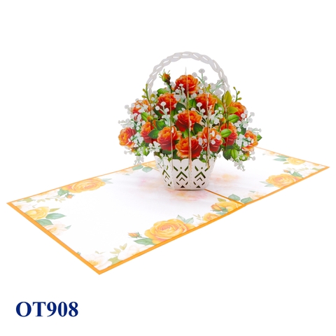 Orange Roses Basket Pop Up Greeting Card