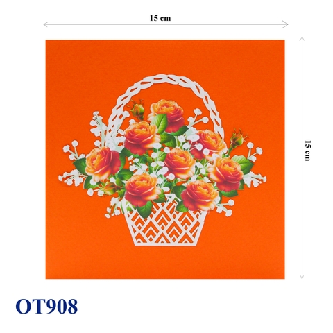 Orange Roses Basket Pop Up Greeting Card