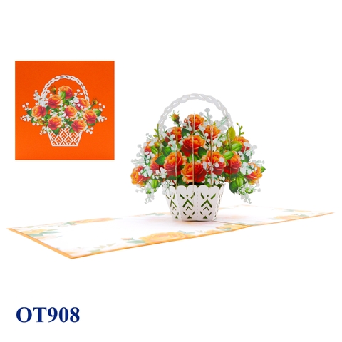 Orange Roses Basket Pop Up Greeting Card