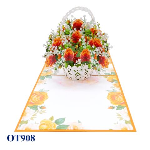 Orange Roses Basket Pop Up Greeting Card