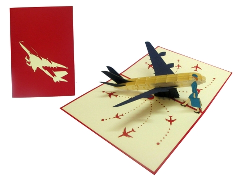 Plane And Air Hostess Pop Up Card