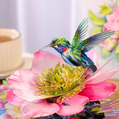 Hummingbird & Hellebore Flower 3D Pop Up Card