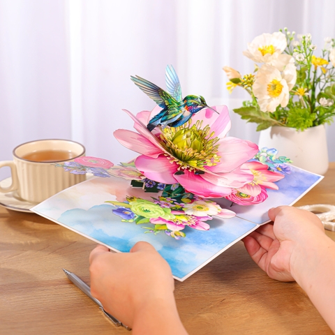 Hummingbird & Hellebore Flower 3D Pop Up Card