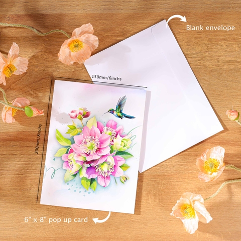 Hummingbird & Hellebore Flower 3D Pop Up Card