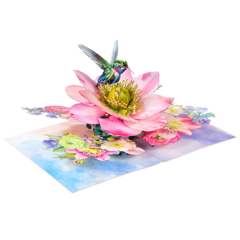 Hummingbird & Hellebore Flower 3D Pop Up Card
