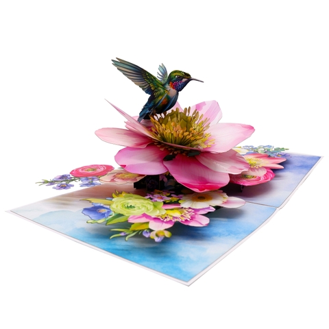 Hummingbird & Hellebore Flower 3D Pop Up Card