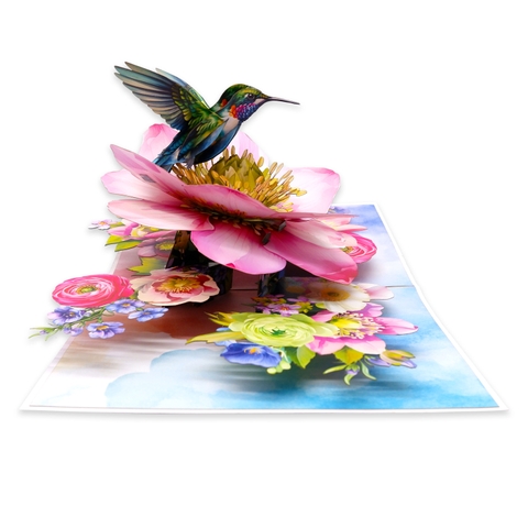 Hummingbird & Hellebore Flower 3D Pop Up Card