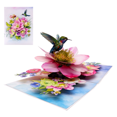 Hummingbird & Hellebore Flower 3D Pop Up Card