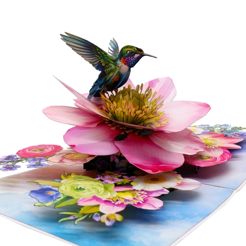 Hummingbird & Hellebore Flower 3D Pop Up Card