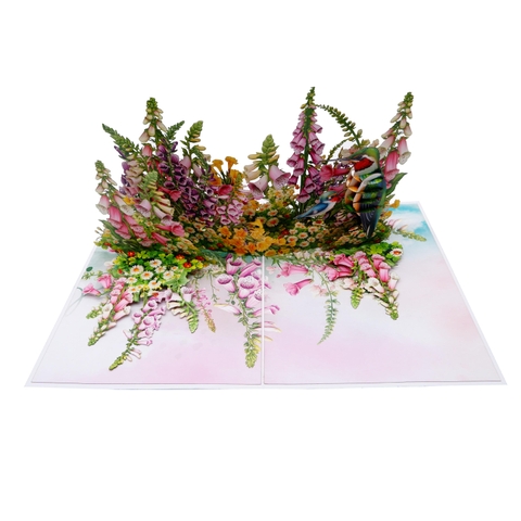 Flowers Garden & Hummingbirds Pop Up Card